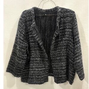 Apt 9 Womens 1X Black White Textured Boucle Open Front Cardigan Sweater Jacket